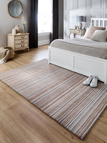 Origins Fine Stripes Hand Loom Woven Wool Rug Halway in Beige - Small 80x150 cm (2'6"x5')