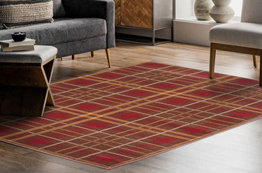 Highland Check Pattern Brown Polypropylene Traditional Checked Tartan Hallway Runner Rug - X-Large 200x290 cm (6'7"x9'6")