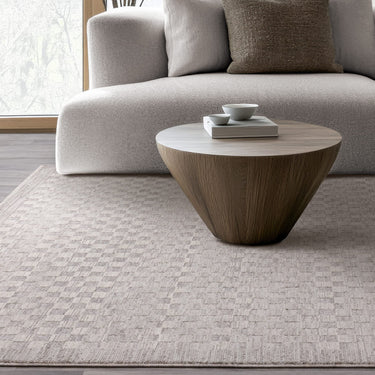 Laurent LA02 Checkered Fringed Grey Cotton Abstract Textured Checked Rug - Medium 120x160 cm (4'x5'4")