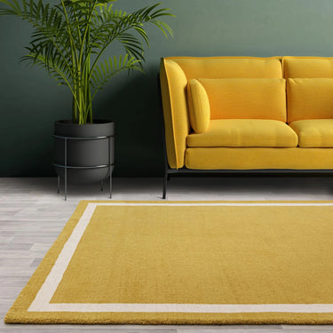 Asiatic London Albi Ochre Yellow Border Classic Pure Wool Bordered Modern Rug - Large 160x230 cm (5'3"x7'7")