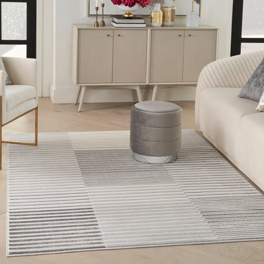 Brushstrokes BSK04 Silky Shimmer Silver Grey By Polypropylene Abstract Textured Striped Rug - Large 160x221 cm (5'3"x7'3")