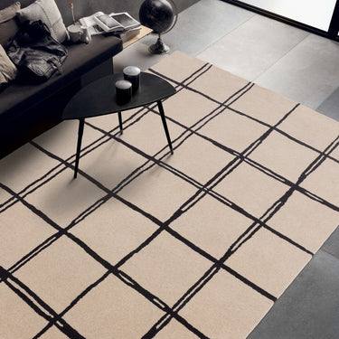 Asiatic London Albany Grid Checkered Lines Monochrome Wool Traditional Geometric Checked Rug - Small 80x150 cm (2'6"x5')