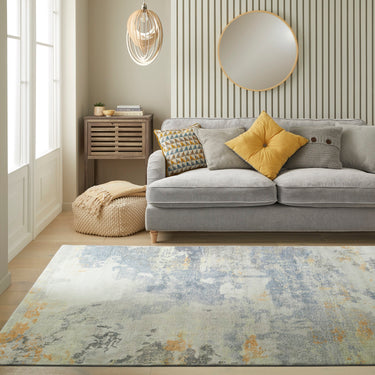 Consept Looms Lux LUX10 Machine Grey Yellow Washable Non-Slip Abstract Geometric Rug - Medium 120x180 cm (4'x6')