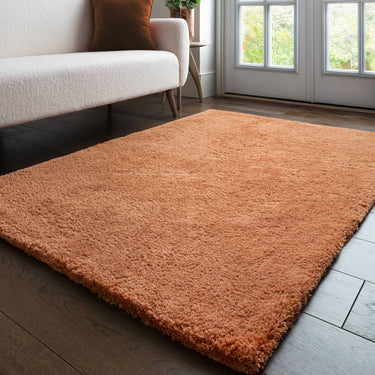 Asiatic London Opulence Terracotta Luxurious Shine Fluffy Soft Tufted Cotton Shaggy Textured Rug - Small 80x150 cm (2'6"x5')