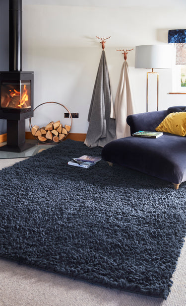 Maine Midnight Blue Tubular Pile Rug Hand-Woven with New Zealand & European Wools - Small 80x150 cm (2'6"x5')