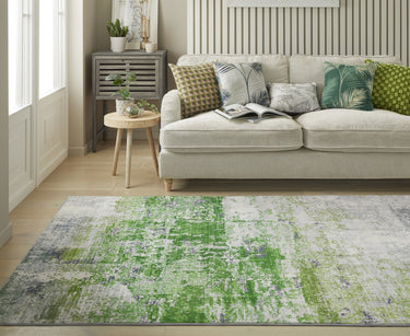Consept Looms Lux LUX08 Machine Ivory Green Washable Non-Slip Abstract Geometric Rug - Medium 120x180 cm (4'x6')