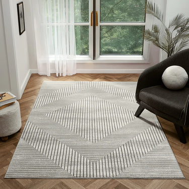URCO Petra Rano Lines Grey Polypropylene Traditional Abstract Geometric Hallway Runner Rug - Medium 120x170 cm (4'x5'6")