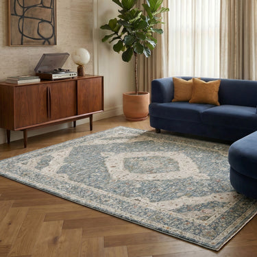 Comila COM102 Classic Design Light Blue Traditional Floral Bordered Medallion Rug - 160 x 230 cm (5'3"x7'6")
