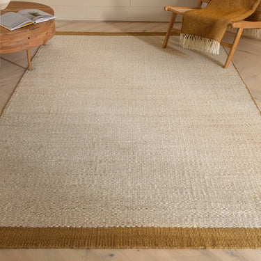 Asiatic London Lima Natural Weaves Gold Contrasting Edge Hand-Woven Wool Cotton Textured Rug - Medium 120x170 cm (4'x5'6")