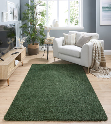 My Mat Forest Green Washable Non-Slip Polypropylene Shaggy Rug - Medium 100x150 cm (3'4"x5')