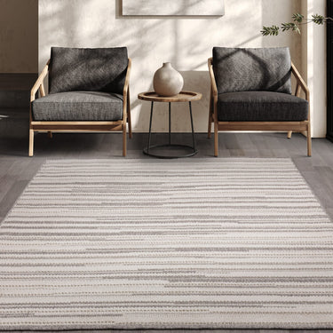 Asiatic London Camber Stripe Grey Natural Traditional Textured Striped Flatweave Rug - X-Large 200x290 cm (6'7"x9'6")