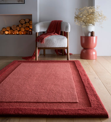 Origins Stacked Border Wine Red Wool Textured Bordered Rug - Medium 120x170 cm (4'x5'6")