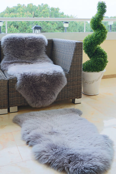 Origins Genuine Animal Fur Grey Wool Sheepskin Shaggy Textured Rug - Single 65x95 cm (2'x3'1")
