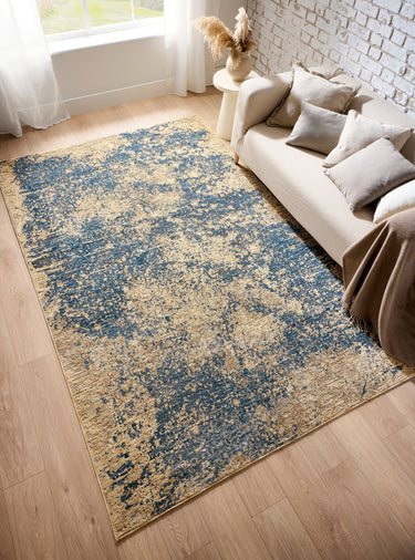 Oren Blue and Cream Soft Silky Modern Abstract Rug - Large 160x230 cm (5'3"x7'7")