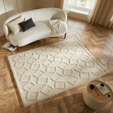 Priory PRI101 Geometric 100% Pure New Zealand Wool Hand Made Beige Rug by Sarah Gare - 160 x 230 cm (5'3"x7'6")