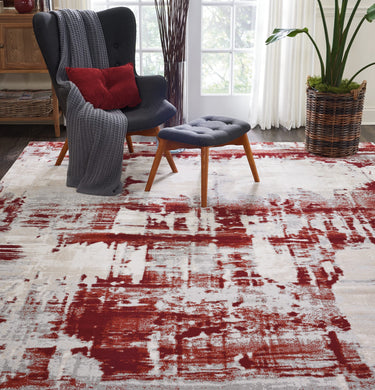 Nourison Maxell MAE14 Ivory Red Cotton Abstract Modern Rug - Large 160x221 cm (5'3"x7'3")