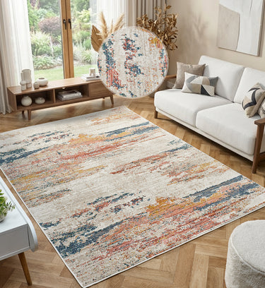 Delta Sigma Cream Terracotta Orange Cotton Abstract Modern Rug - Small 80x150 cm (2'6"x5')