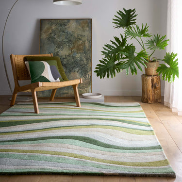 Origins Acasta Wave Green Wool Cotton Abstract Rug - Medium 120x170 cm (4'x5'6")