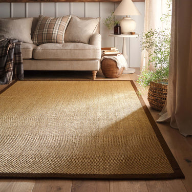Origins Sisal Border Hand Made Rug Modern Natural Jute Rug in Warm Natural with Dark Brown Border - Small 80x150 cm (2'6"x5')