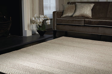 Coast Wool & Viscose High Quality Textured Hand Woven Flatweave Striped Rug in Cream - Small 70x140 cm (2'3"x4'7")