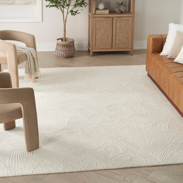 Avra AVR01 Ivory Tufted Botanical Design Rayon Handmade Wool Cotton Floral Rug - Medium 114 x 175 cm (3'9"x5'9")