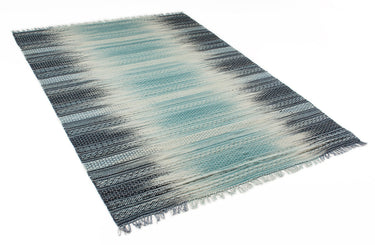 Consept Looms Fusion Knotted Fringed Blue Emerald Wool Traditional Geometric Textured Rug 200x290 cm
