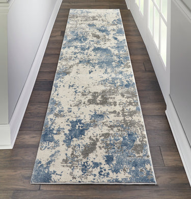 Nourison Rustic Textures RUS08 Ivory Grey Blue Jute Polypropylene Abstract Textured Hallway Runner Rug