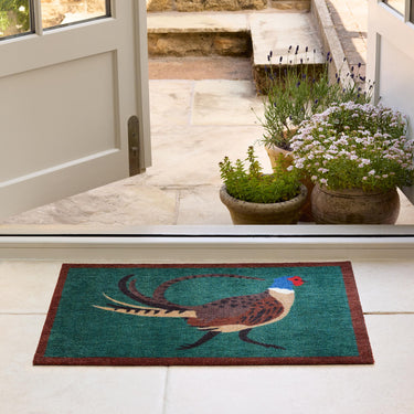 My Pattern Pheasant Green Washable Non-Slip Doormat - Runner 50 x 150 cm (2'x5')