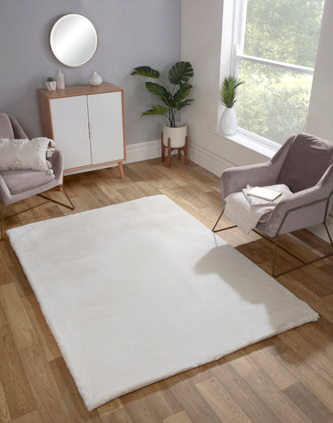 URCO Luxe Faux Fur Super Ivory Shaggy Textured Plain Rug - X-Small 60x100 cm (2'x4')