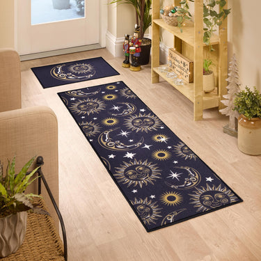 Floormatters Moon & Sun Mat & Runner Set in Dark Blue