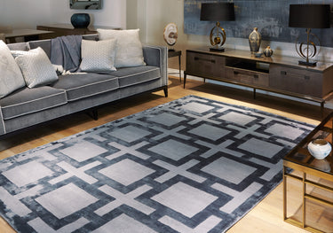 Eaton Katherine Carnaby Rug Modern Geometric Hand Woven Silky Viscose Metallic Sheen Super Soft Storm Denim Blue Rug - Medium 120x180 cm (4'x6')