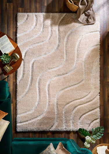 Origins Wave Silky Shine Cream Shaggy Modern Plush Rug - Large 160x230 cm (5'3"x7'7")