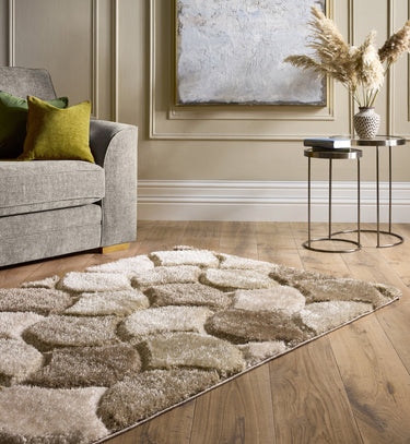 Origins 3D Scallop Silky Sand Neutral Jute Shaggy Geometric Rug - Small 80x150 cm (2'6"x5')
