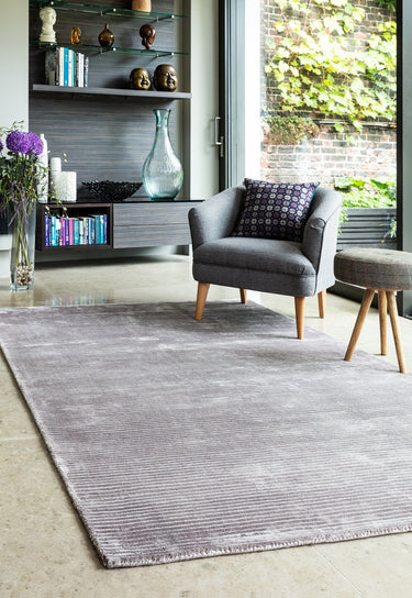 Bellagio Modern Plain Loop Striped Shiny Viscose Hand Woven Silver Rug - Medium 120x180 cm (4'x6')