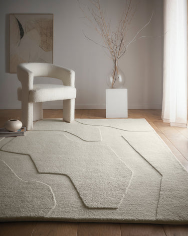 Sculptured Formation Cream Hand-Tufted Wool Scandi Abstract Rug - Large 160x230 cm (5'3"x7'7")