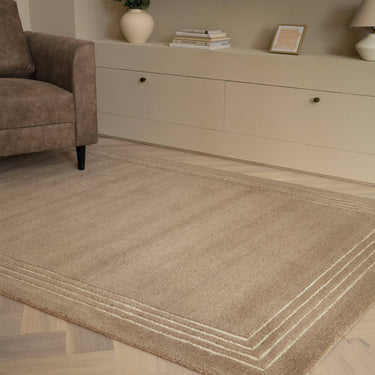 Asiatic London Orlo Natural Framed Brown Cocoa Hand-Carved Wool Textured Bordered Rug - Medium 120x170 cm (4'x5'6")