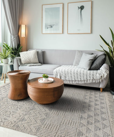 Anya ANR01 Rug Hand Made Wool Geometric Traditional Modern Bohomian Tribal Fringed Rug in Natural - Medium 120x170 cm (4'x5'6")