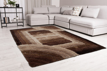 3D Trellis Silky Living Shaggy Geometric Textured Rug - Latte