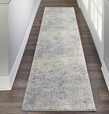 Nourison Rustic Textures RUS09 Hlallway Ivory Blue Jute Polypropylene Abstract Textured Hallway Runner Rug