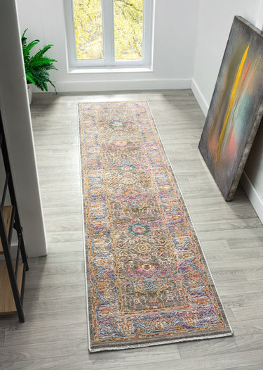 Soujorn Berg Modern Traditional Bordered Floral Rug, Hall Runner in Multi Coloured - Runner 60x240 cm (2'8')