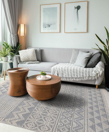 Anya ANR01 Rug Hand Made Wool Geometric Traditional Modern Bohomian Tribal Fringed Rug in Ivory Slate - Medium 120x170 cm (4'x5'6")