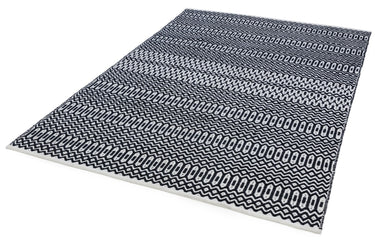 Halsey Indoor Outdoor Rug Hand Woven Geometric Flatweave Reversible Black Rug or Runner or Cushion - Medium 120x170 cm (4'x5'6")