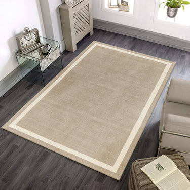 Asiatic London Albi Sand Beige Border Classic Pure Wool Bordered Modern Rug - Medium 120x170 cm (4'x5'6")