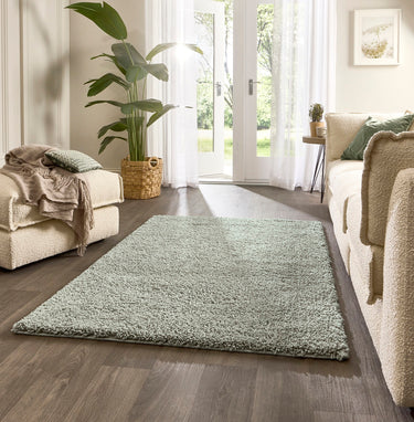 Origins Hadley Thick Fluffy Eucalyptus Green By Orgins Polypropylene Shaggy Modern Rug - Small 80x150 cm (2'6"x5')