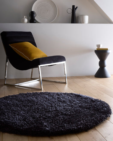 Phoenox Chicago Black Handmade Shaggy Textured Round Rug - Circle 133x133 cm (4'5"x4'5")
