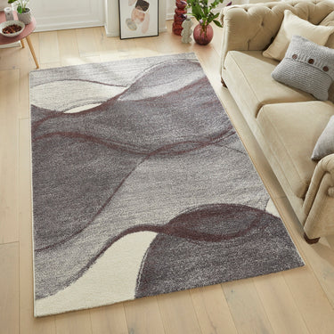Consept Looms Somerset SOM103 Waves Pattern Plum Polypropylene Traditional Abstract Rug - Medium 120x170 cm (4'x5'6")