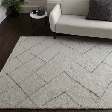 Asiatic London Azera Rhombus Tribal Tufted Cream White Washable Wool Shaggy Berber Rug - Medium 120x170 cm (4'x5'6")