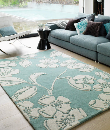 Asiatic London Matrix MAX12 Devore Contemporary Tufted Blue Wool Viscose Abstract Geometric Rug - Small 80x150 cm (2'6"x5')