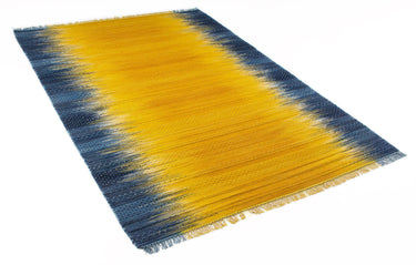 Consept Looms Fusion Knitted Bright Blue Ochre Yellow Wool Traditional Geometric Textured Rug 200x290 cm