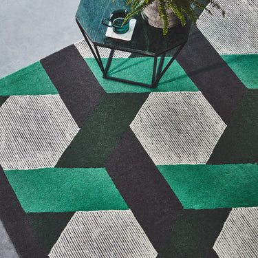 Asiatic London Camden Tufted Green Grey Wool Viscose Geometric Textured Rug 160x230 cm - Large 160x230 cm (5'3"x7'7")